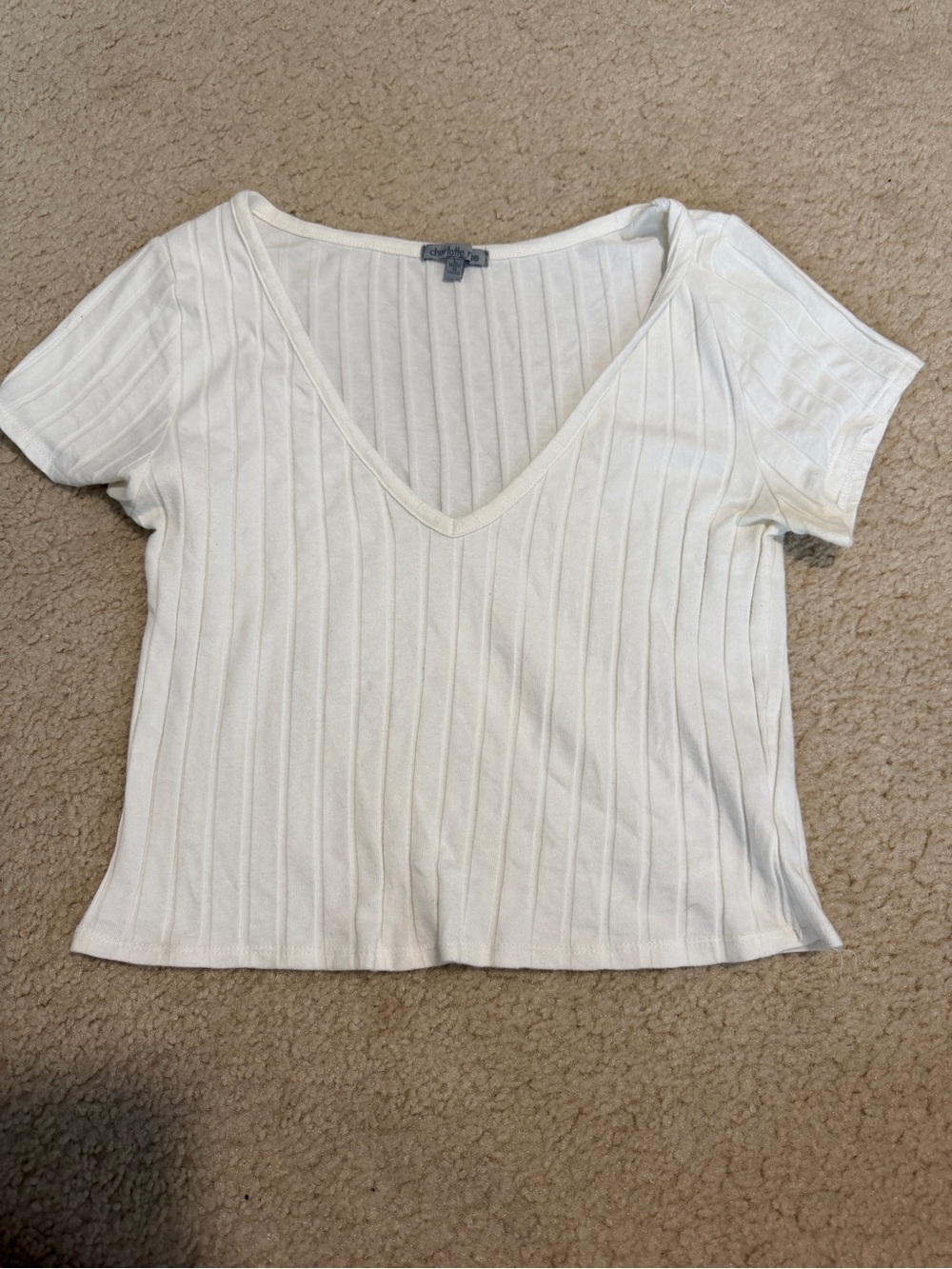 Charlotte Russe White Ribbed V-Neck Crop Top